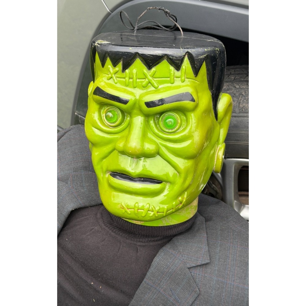 Vtg Fun World Frankenstein Halloween Yard Decoration Lighted Blow Mold Head READ